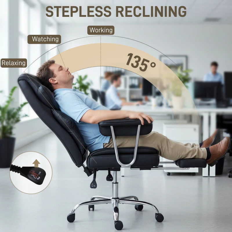 HOMCOM Big and Tall Office Chair, 400 lbs Overstuffed Desk Chair with Shaped Foam, Reclining Backrest, PU Leather