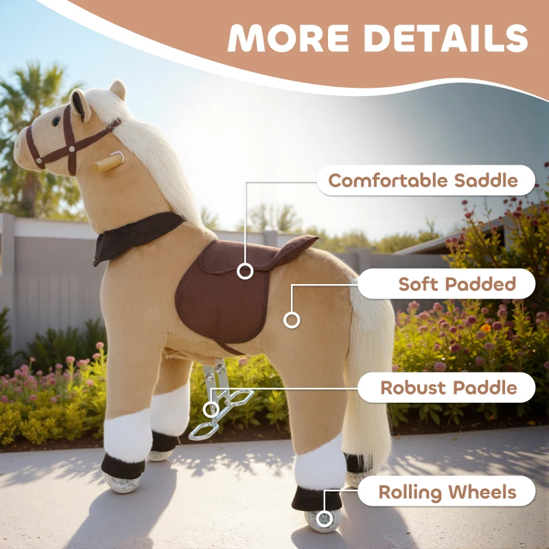 Qaba Ride on Horse, Plush Riding Pony for Ages 3-5, Walking Horse Animal with Wheels for Active Play, Brown
