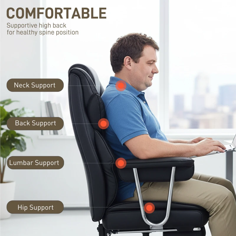 HOMCOM Big and Tall Office Chair, 400 lbs Overstuffed Desk Chair with Shaped Foam, Reclining Backrest, PU Leather