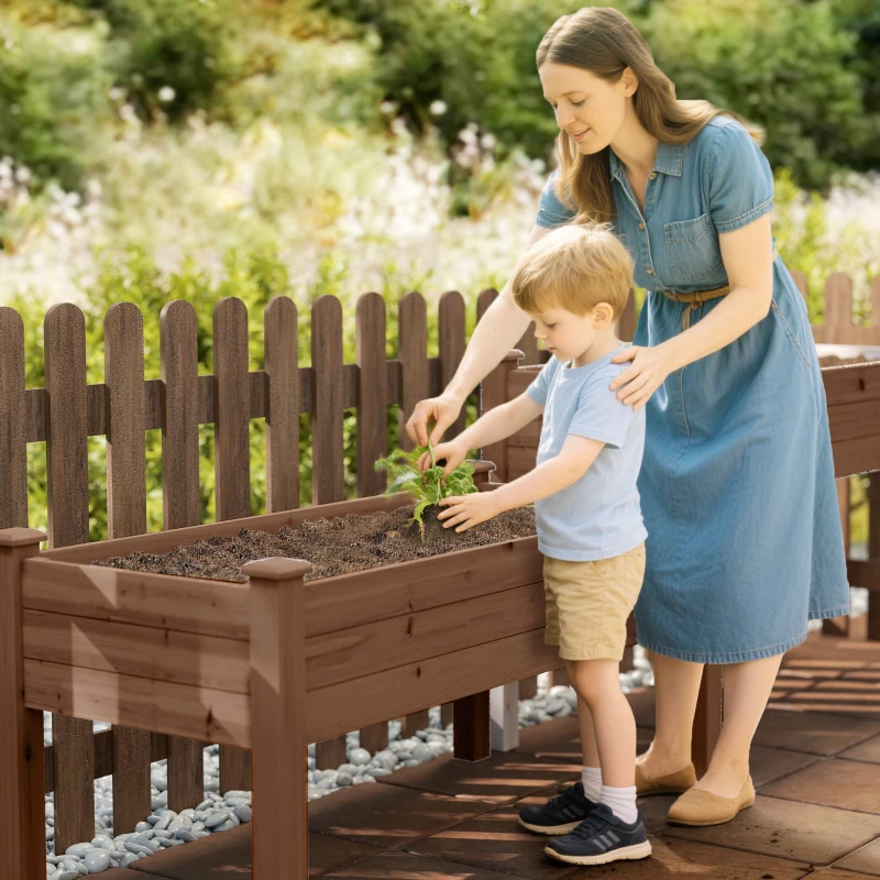 Outsunny 2 Tiers Raised Garden Bed, Wooden Elevated Planter Box with Legs, Gardening Planting Bed, Carbonised
