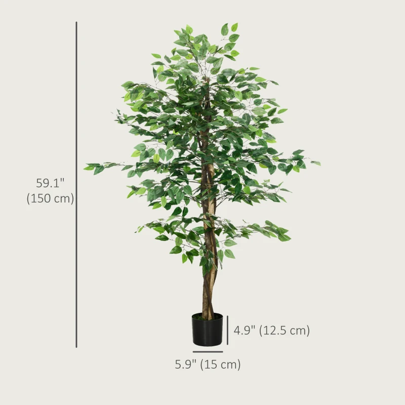 HOMCOM 5ft Artificial Tree Ficus, Indoor Fake Plant with Pot, for Home Decor