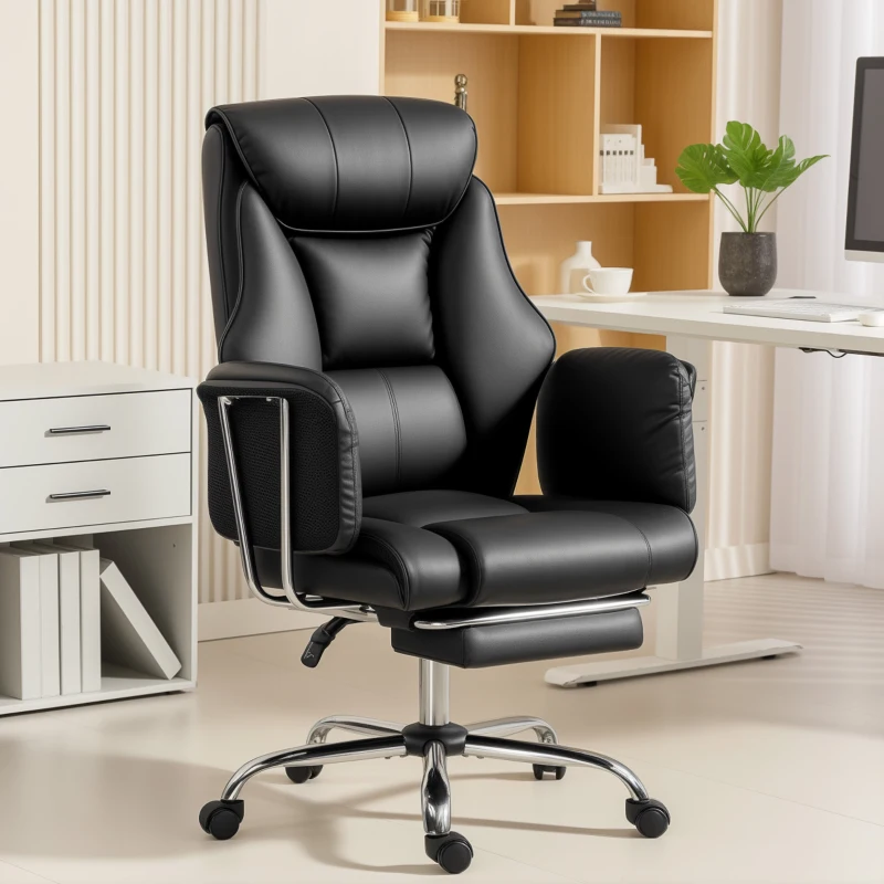 HOMCOM Reclining Office Chair, Overstuffed Executive Desk Chair with High Back, PU Leather, Footrest, Swivel Wheels, Black