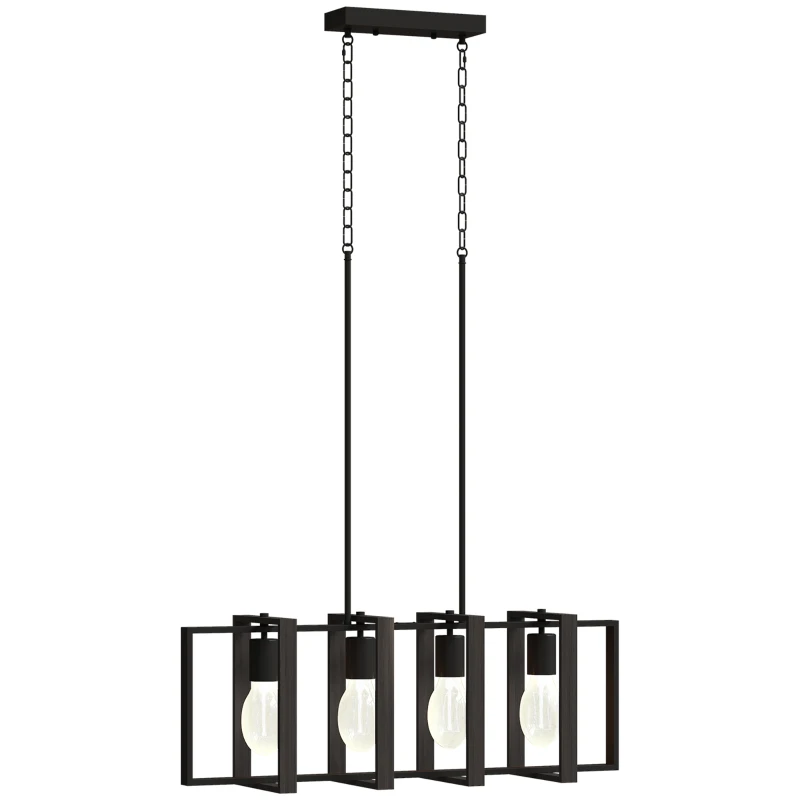 HOMCOM Farmhouse Kitchen Island Lighting, Linear Pendant Light with 4 Rotatable Frames and Adjustable Height, Black