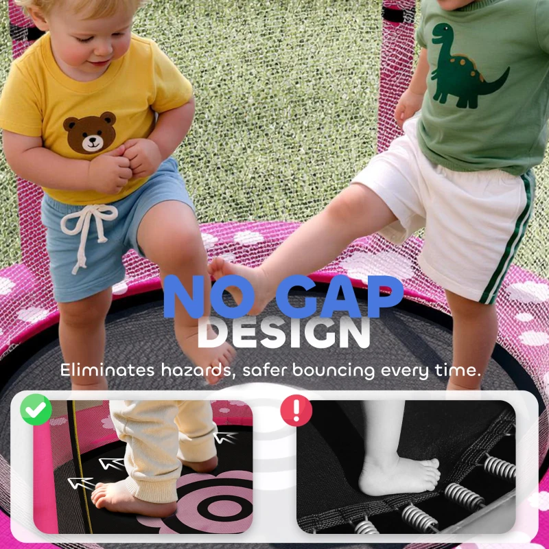 Qaba 55" Toddler Trampoline with Safety Enclosure Net, for Indoor Outdoor Use, Ages 3-6 Years, Pink