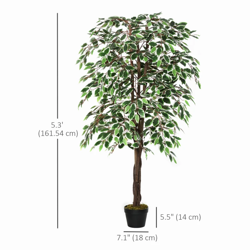 Outsunny 5.3ft Artificial Tree, Indoor Fake Ficus with Pot, for Home Office Living Room Decor