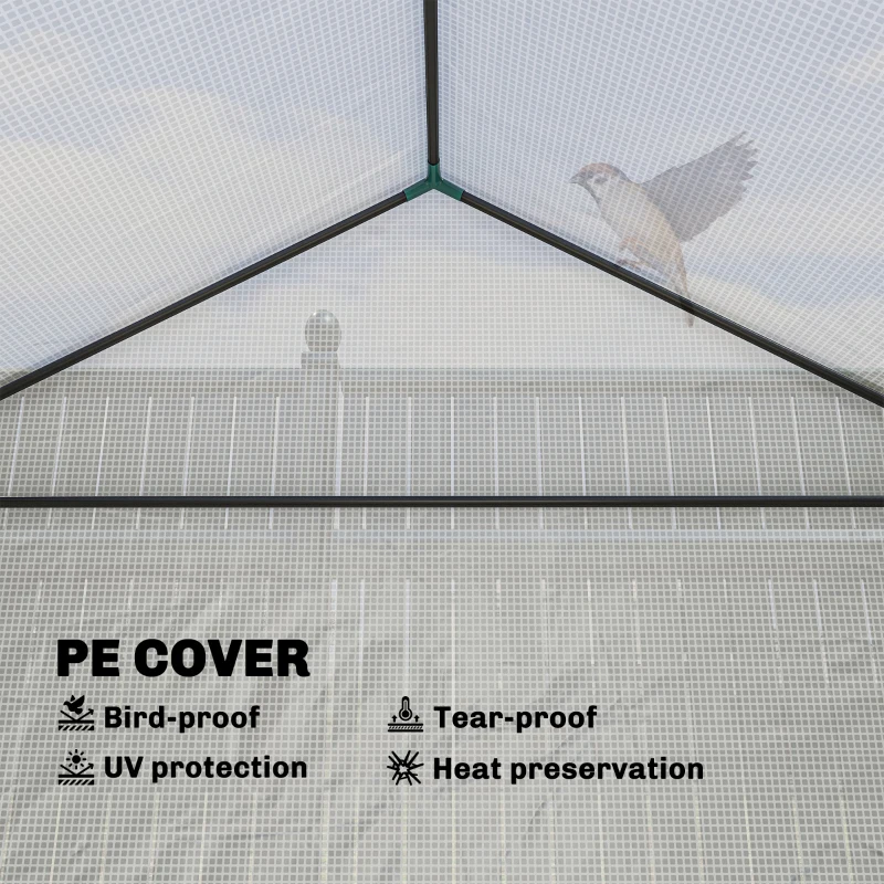 Outsunny Greenhouse with Raised Garden Bed, Galvanized Metal Planter Box with PE Cover, Roll Up Door, 56" x 56" x 75", White