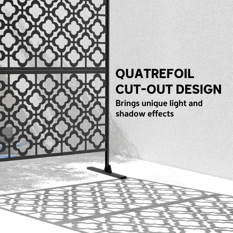 Outsunny Metal Outdoor Privacy Screen, Freestanding Outdoor Divider with Stand, 78" x 48", Black