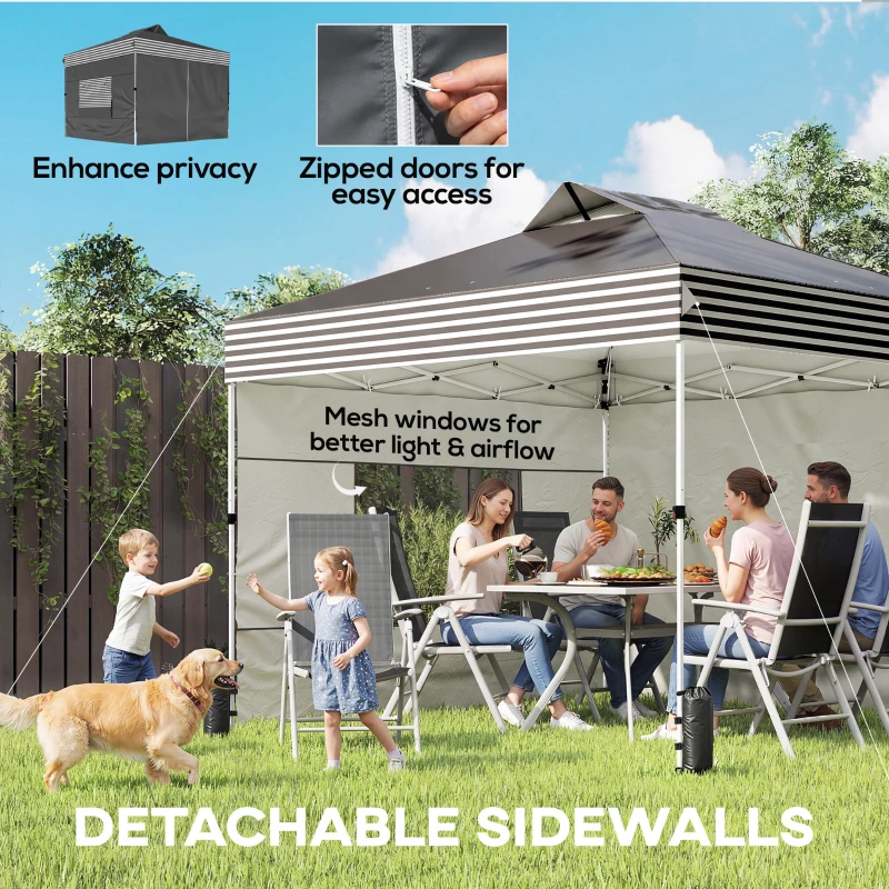 Outsunny 10 x 10 ft Pop Up Canopy Tent with 4 Sidewalls, UPF 50+ 1-Button Push Outdoor Instant Canopy with Wheeled Bag, Dark Grey