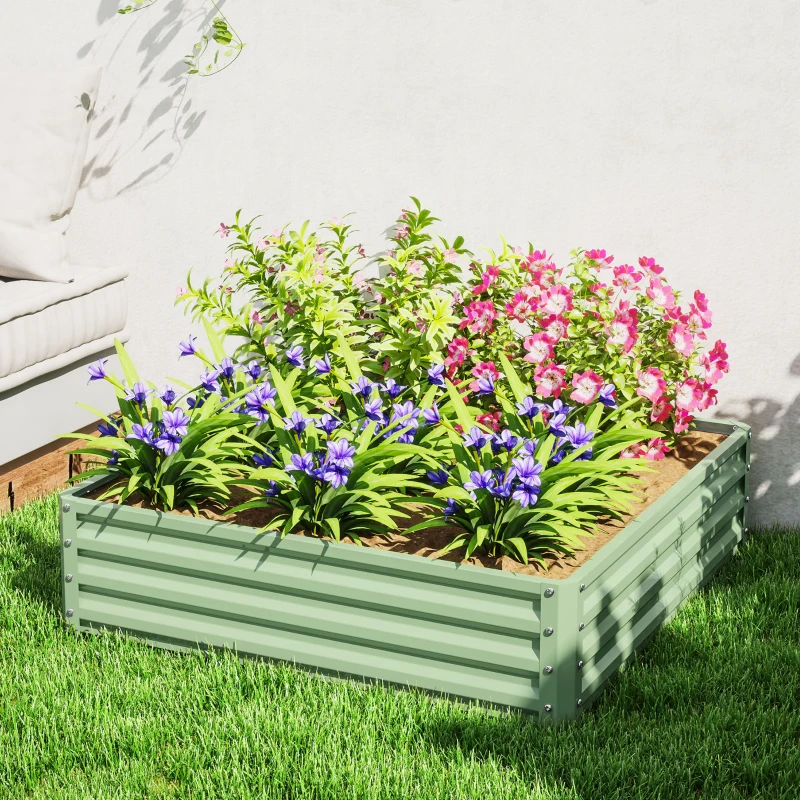 Outsunny 4' x 4' x 1' Raised Garden Bed Galvanized Steel Planter Box for Vegetables, Flowers, Herbs, Light Green