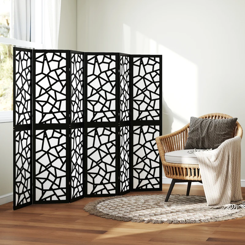 HOMCOM 6 Panel Room Divider, 5.6 FT Lightweight Folding Privacy Screen with Geometric Pattern for Living Room, Bedroom, Black