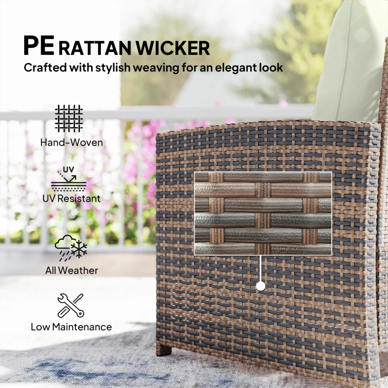 Outsunny 5 Piece Patio Furniture Set, Wicker Patio Chairs with Ottomans, 2-Tier Glass Coffee Table and Cushions, Brown/Cream