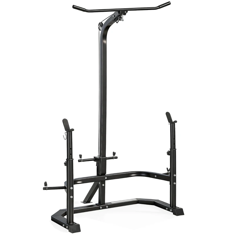 Soozier Cable Machine, Multi-Function Bench Press Rack with Weight Plate Holders, Lat-Pull Down System, Black