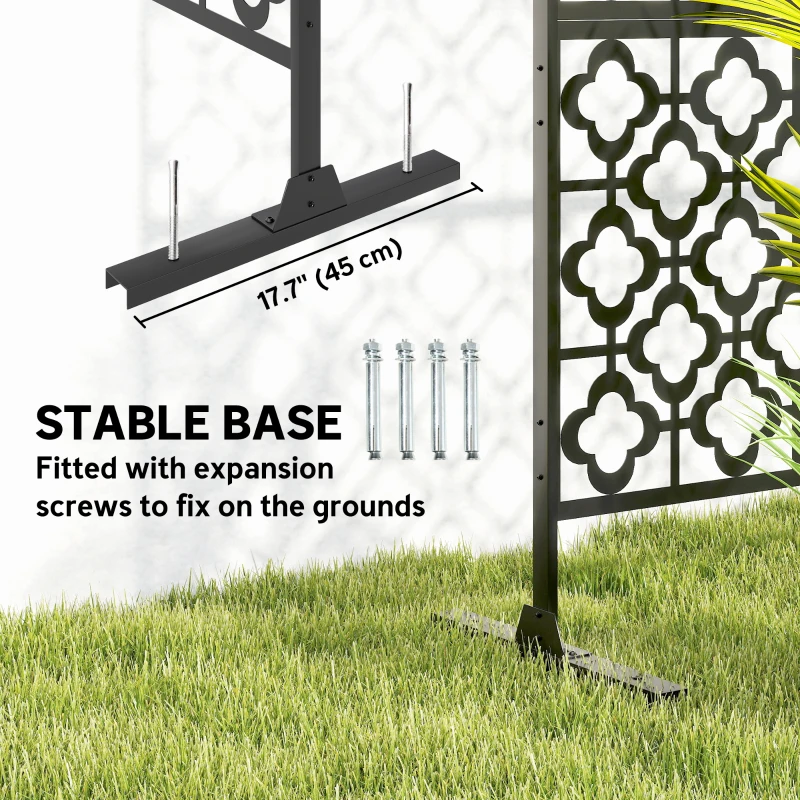 Outsunny Metal Outdoor Privacy Screen, Freestanding Outdoor Divider with Stand, 78" x 48", Black