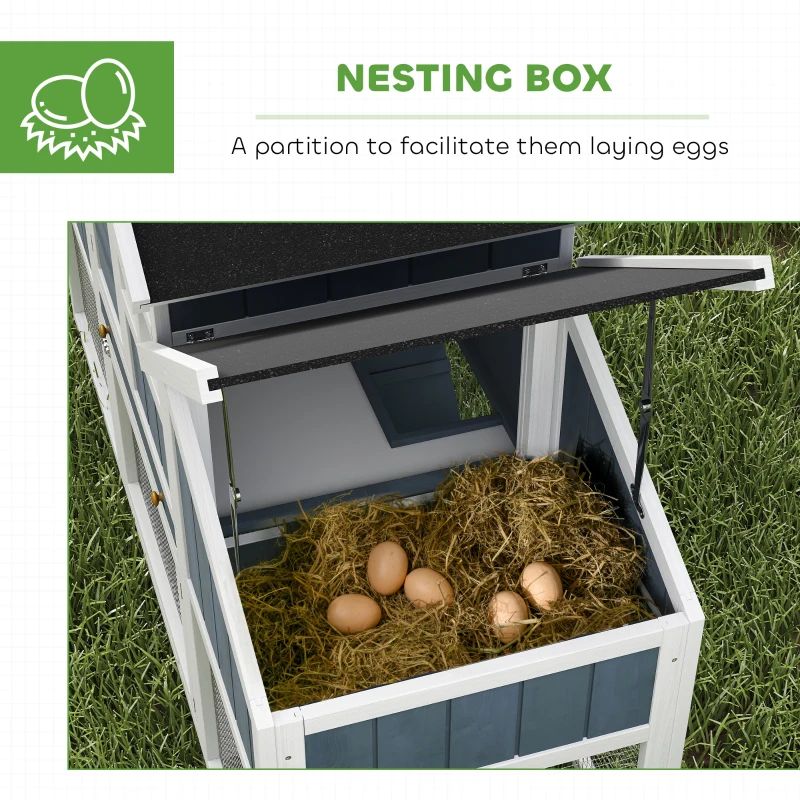 PawHut 63" Wooden Chicken Coop with Garden Bed, Small Outdoor Hen House with Nesting Box Removable Tray, Ramps Run, for Garden Backyard, Storm Gray