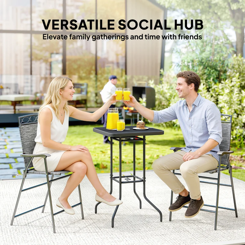 Outsunny Outdoor Bar Table with Umbrella Hole, 41.3" Bar Height Patio Table with Glass Top and Metal Frame, Black