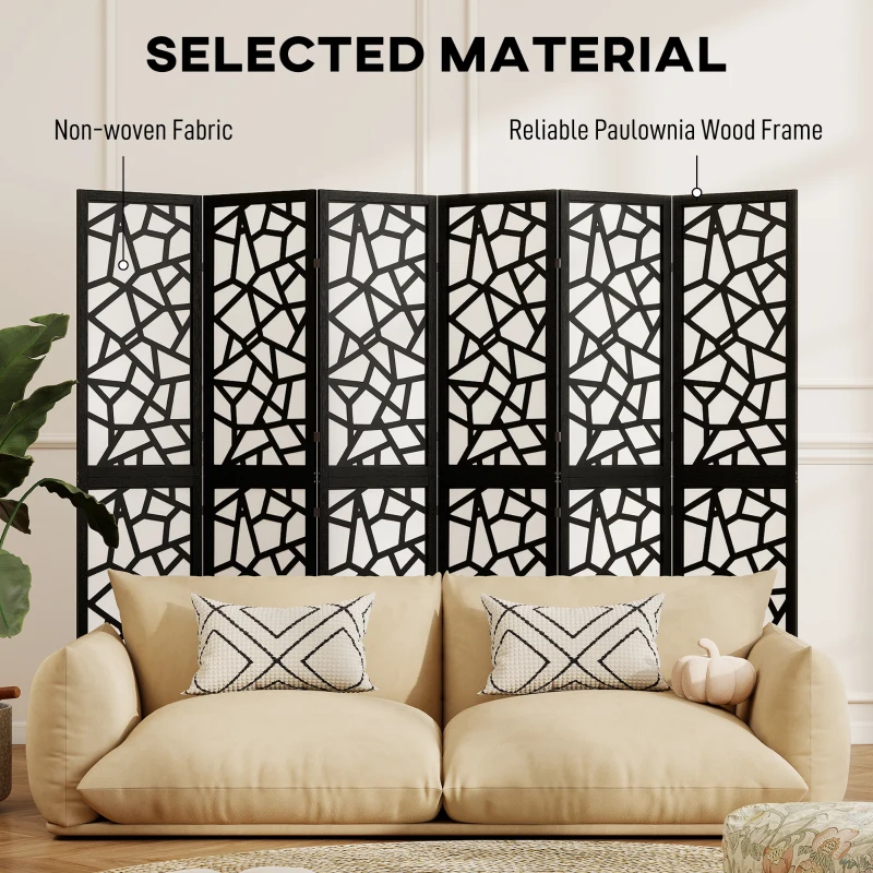 HOMCOM 6 Panel Room Divider, 5.6 FT Lightweight Folding Privacy Screen with Geometric Pattern for Living Room, Bedroom, Black