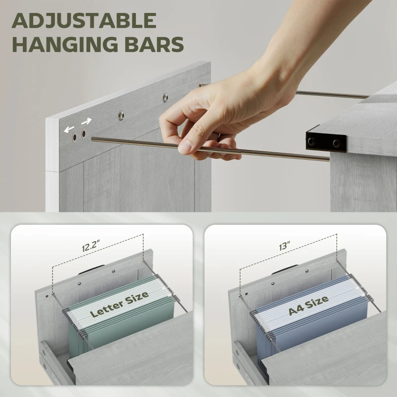 HOMCOM Vertical File Cabinet with 2 Drawers, Rustic Farmhouse Office Storage Cabinet for A4, Letter Size, Distressed Light Gray