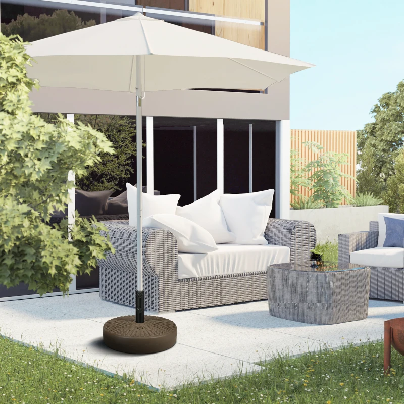 Outsunny Umbrella Base, Heavy Duty Fillable Base Holder with Steel Pole, Round Parasol Stand for Patio, Outdoor, Backyard, Brown