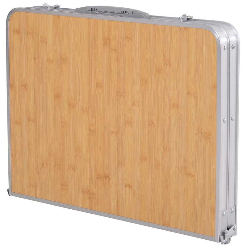 Outsunny 3ft Picnic Table with Slide Shelf Outdoor Portable Aluminum Folding Table 2 Adjustable Height