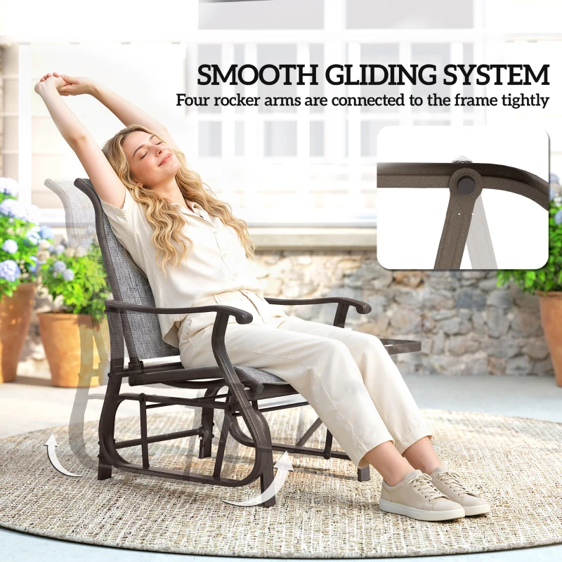 Outsunny 3PCs Gliding Rocking Chair & Bistro Tea Table Set, Grey