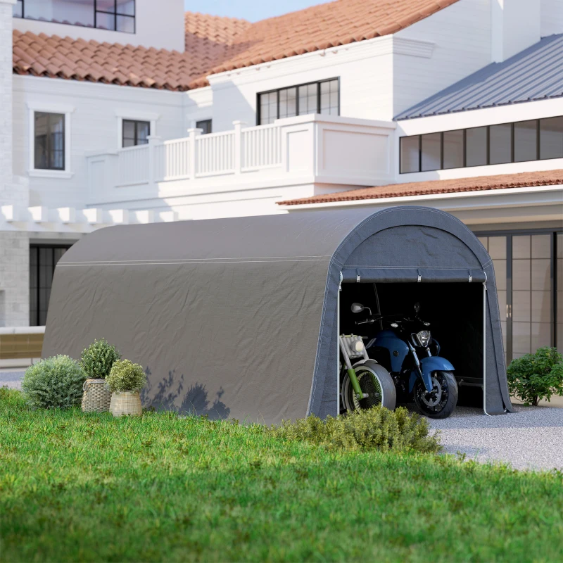 Outsunny 10' x 20' Portable Shed, Motorcycle Bike Tent with Roll-up Door, Galvanised Steel Frame for Garden Tools, Dark Grey