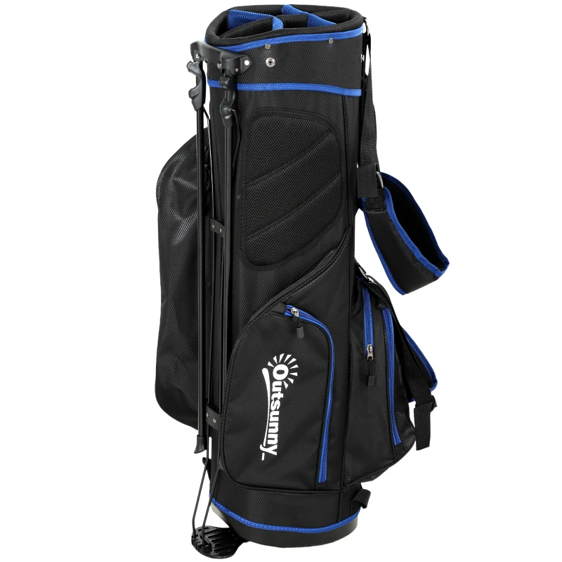 Outsunny Ultra-Lightweight Golf Stand Bag with 6-Way Dividers and Cooler Pocket, All-Weather Men's Golf Bag, Blue