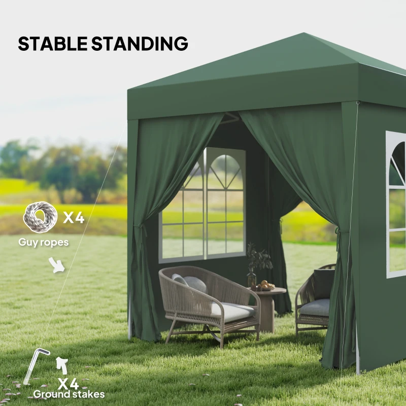 Outsunny 6.6'x6.6' Pop Up Canopy Tent with Sidewalls, Instant Sun Shelter Camping Gazebo with Carry Bag, Dark Green