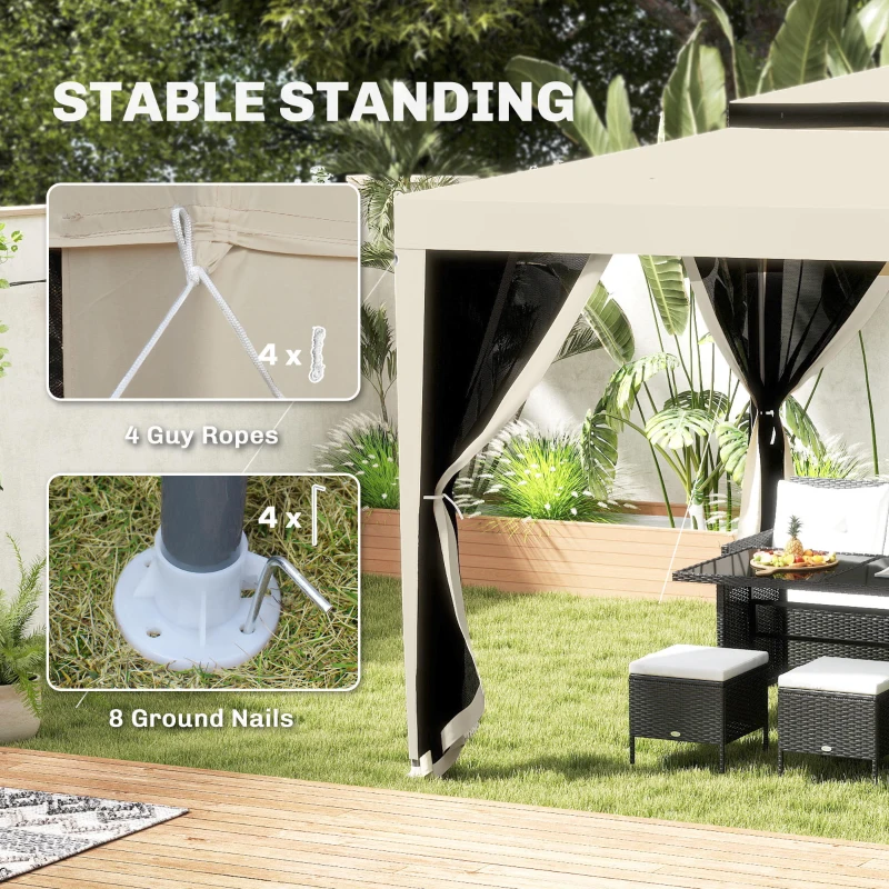 Outsunny 10' x 10' Outdoor Canopy Tent Party Tent with Mesh Netting and Double Tier Roof for Backyard, Garden, Patio, Beige
