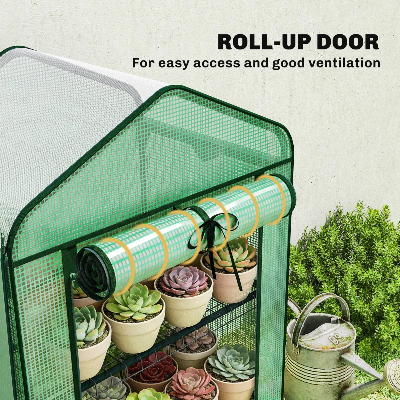 Outsunny Mini Greenhouse with Screen Roof, Portable Small Greenhouse with Roll-Up Zipper Door, 27.6" x 19.7" x 50", Green