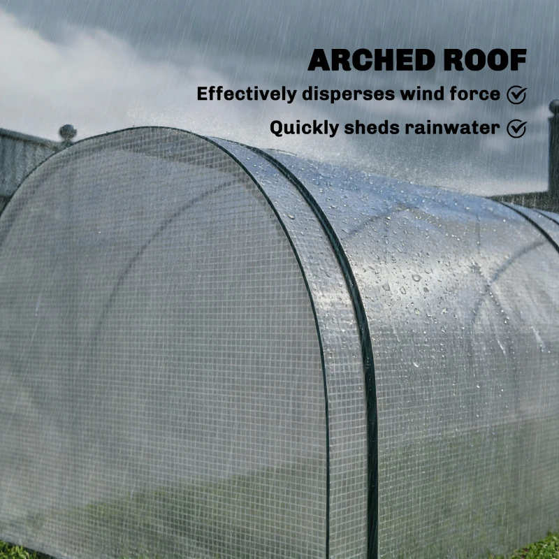 Outsunny Mini Greenhouse, Portable Greenhouse with 4 Roll-Up Doors, PE Cover, 177.2" x 39.4" x 31.5", White