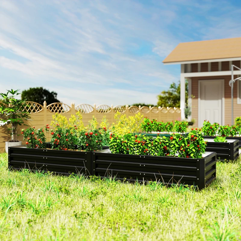 Outsunny Steel Raised Garden Bed, Set of 5 Large Box Planters for Outdoor Plants Vegetables Flowers Herbs, 8x8x1ft, Black