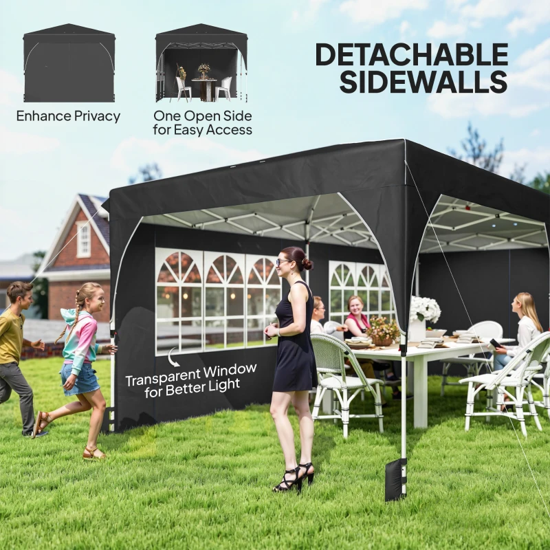 Outsunny 10 x 20 ft Pop Up Canopy Tent with Reflective Strips, UPF 50+ Easy up Instant Canopy with 6 Sanbags, Black