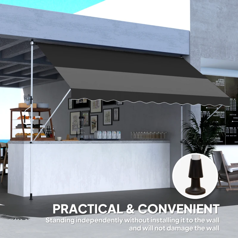 Outsunny 10x5ft Patio Sun Shade Canopy, Manual Retractable Awning with 5.6-9.2ft Support Pole for Window, Door, Porch, Black