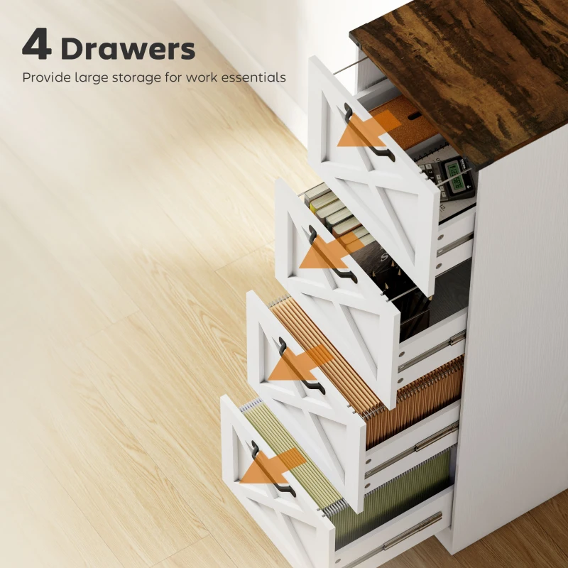 HOMCOM 4 Drawer File Cabinet with Silent Slides, Vertical Farmhouse Filing Cabinet Fits Letter/A4 Size Home Office, White