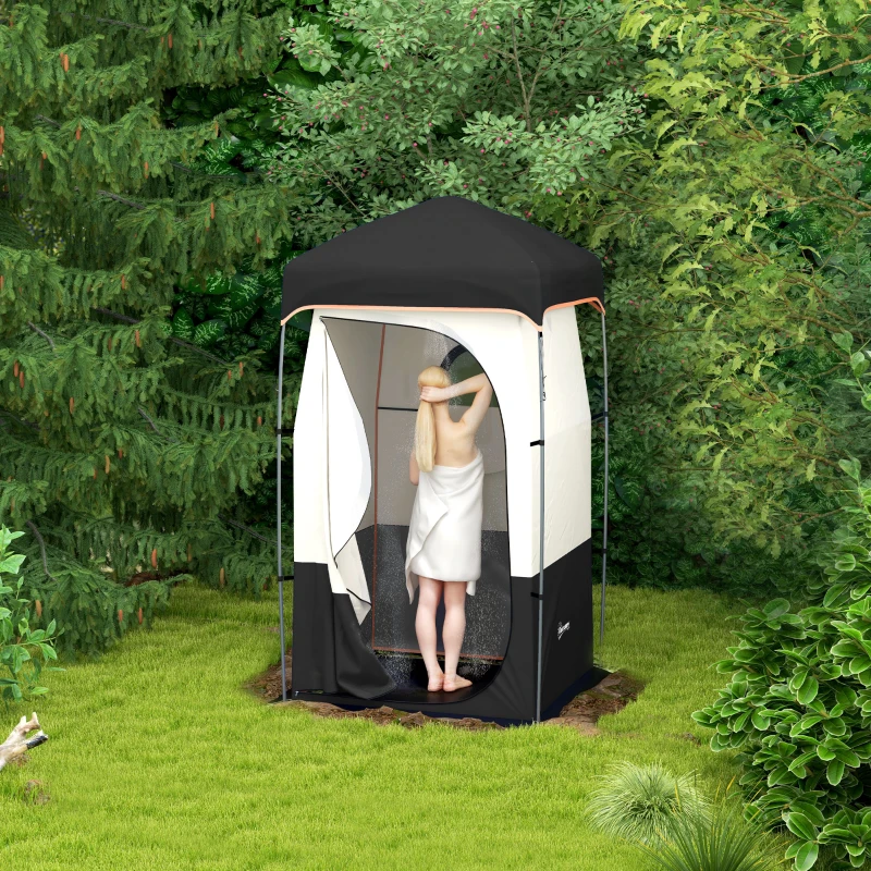 Outsunny Camping Shower Tent, Portable Privacy Shelter with Solar Shower Bag, Removable Floor and Carrying Bag, Black