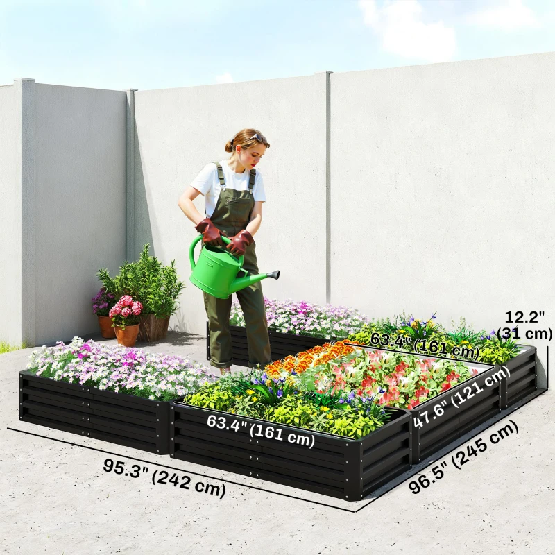 Outsunny Steel Raised Garden Bed, Set of 5 Large Box Planters for Outdoor Plants Vegetables Flowers Herbs, 8x8x1ft, Black