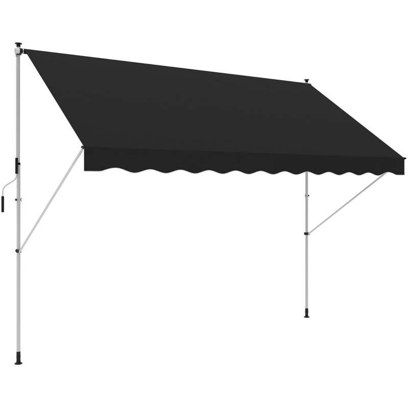 Outsunny 10x5ft Patio Sun Shade Canopy, Manual Retractable Awning with 5.6-9.2ft Support Pole for Window, Door, Porch, Black