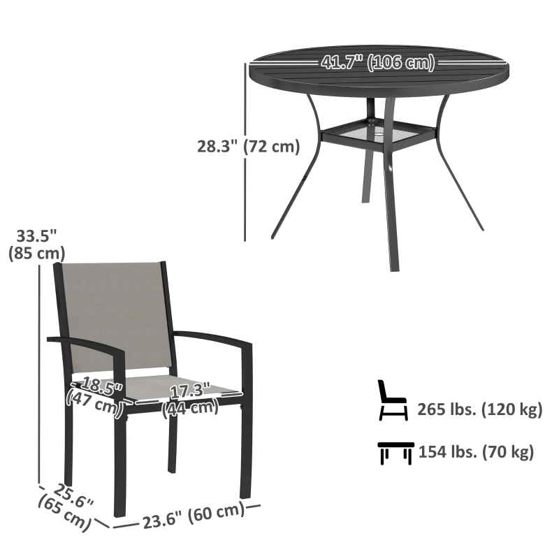 Outsunny 5 Piece Outdoor Dining Set with Round Table and 4 Stackable Chairs, for Backyard, Lawn, Deck, Balcony, Pool Side