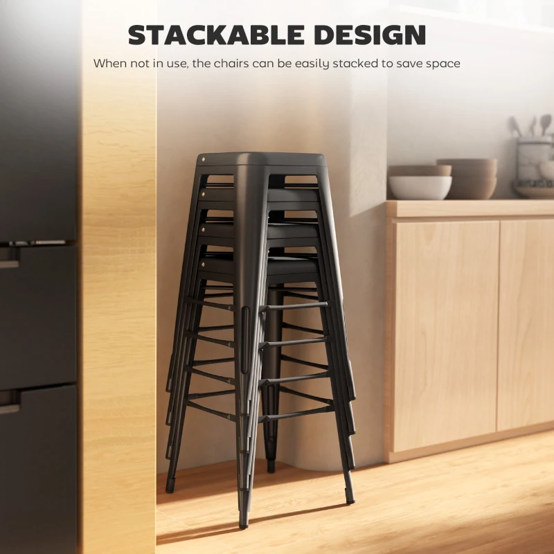 HOMCOM 24" Set of 4 Bar Stools Kitchen Industrial Breakfast Bistro Cafe Metal Frame Black