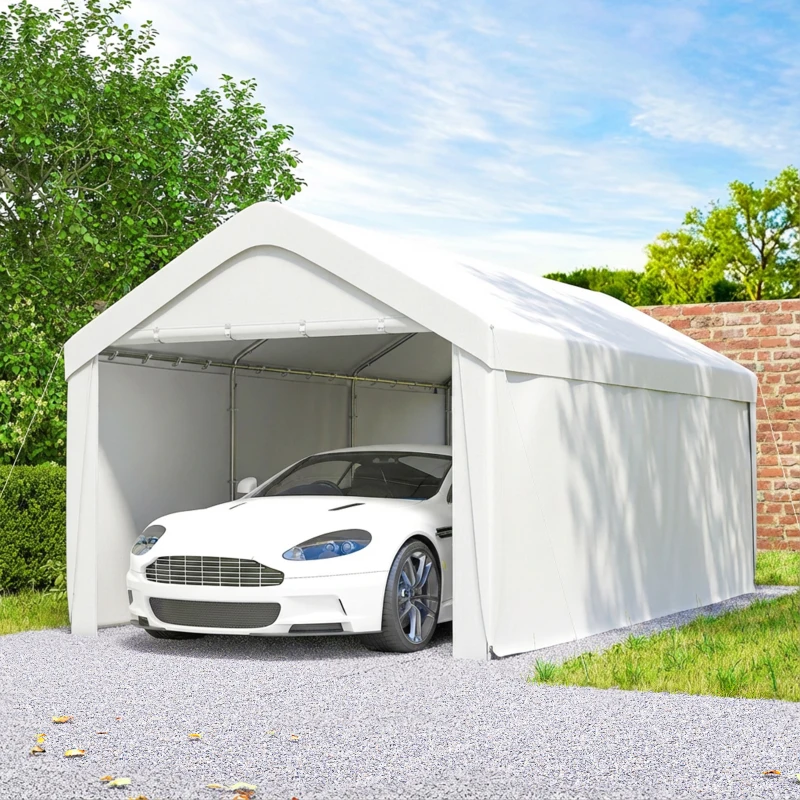 Outsunny Carport, 10 x 20 ft Portable Garage with 2 Roll-Up Doors and Removable Sidewalls for Car, Truck, Boat, White