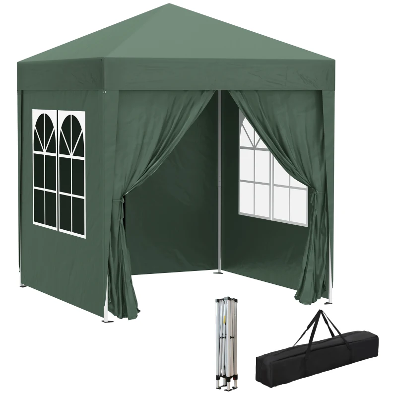 Outsunny 6.6'x6.6' Pop Up Canopy Tent with Sidewalls, Instant Sun Shelter Camping Gazebo with Carry Bag, Dark Green
