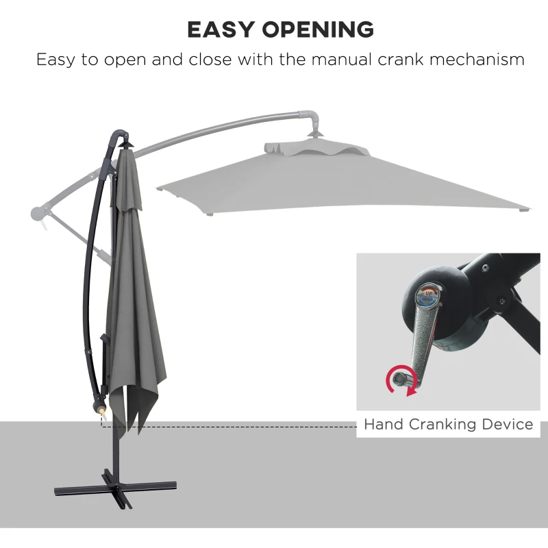 Outsunny 3(m) patio offset umbrella, with Cross Base - Dark Grey