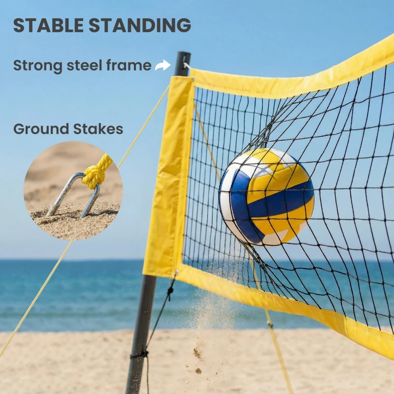 Soozier Portable Volleyball Net Set with Adjustable Height Steel Poles, Volleyball, Boundary Line and Carrying Bag for Outdoor