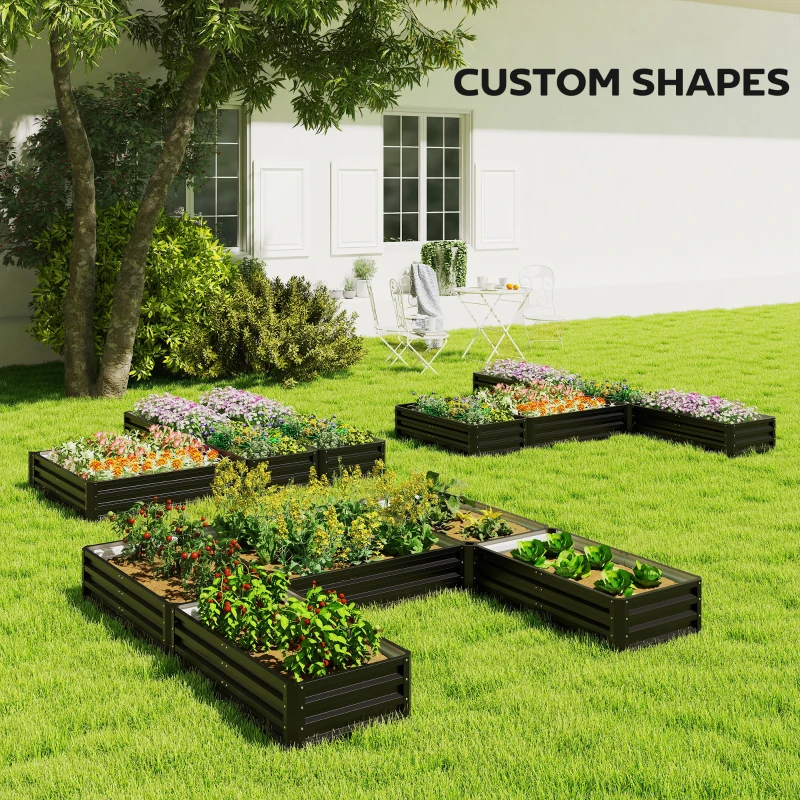 Outsunny Steel Raised Garden Bed, Set of 5 Large Box Planters for Outdoor Plants Vegetables Flowers Herbs, 8x8x1ft, Black