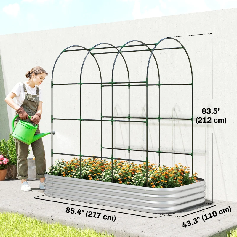 Outsunny Galvanised Raised Garden Bed with Arched Trellis, 7 x 4 x 7ft Metal Outdoor Planter Box with Open Bottom