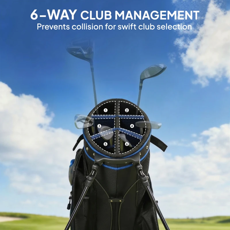 Outsunny Ultra-Lightweight Golf Stand Bag with 6-Way Dividers and Cooler Pocket, All-Weather Men's Golf Bag, Blue