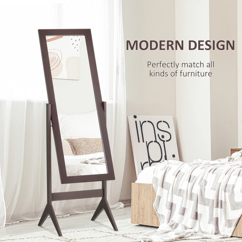 HOMCOM Full Length Mirror, Free Standing Full Body Mirror with Rectangular Frame, Adjustable Angle for Dressing Room, Bedroom, Living Room, Dark Brown