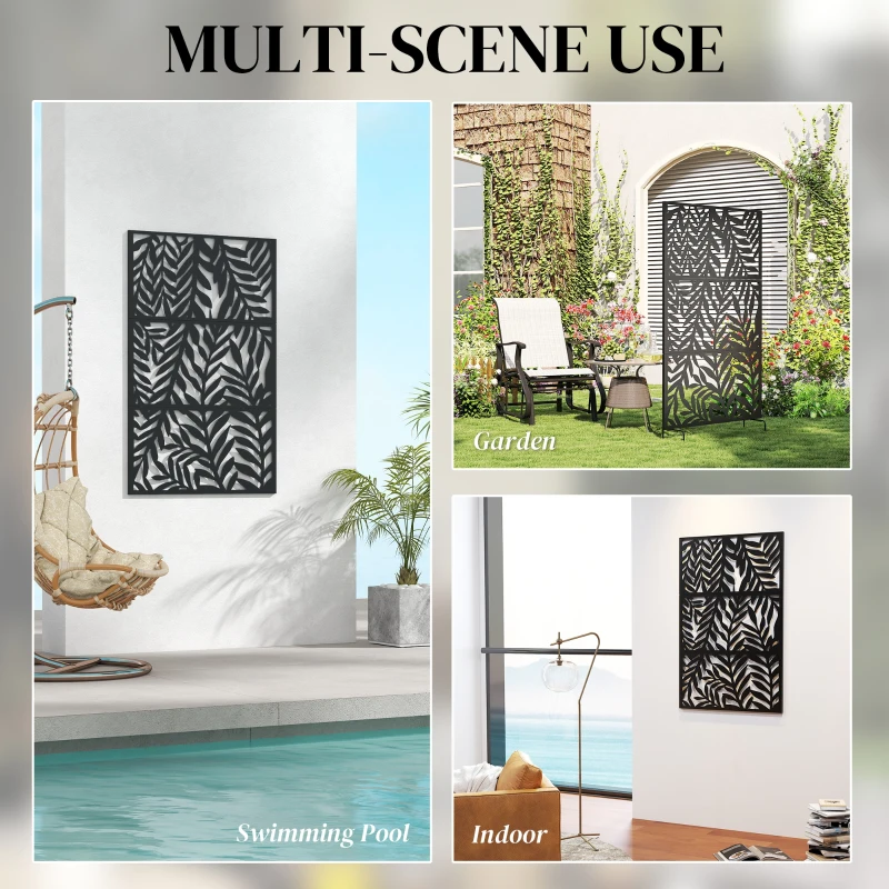 Outsunny Metal Outdoor Privacy Screen, 72" x 38" Freestanding Outdoor Divider, Black