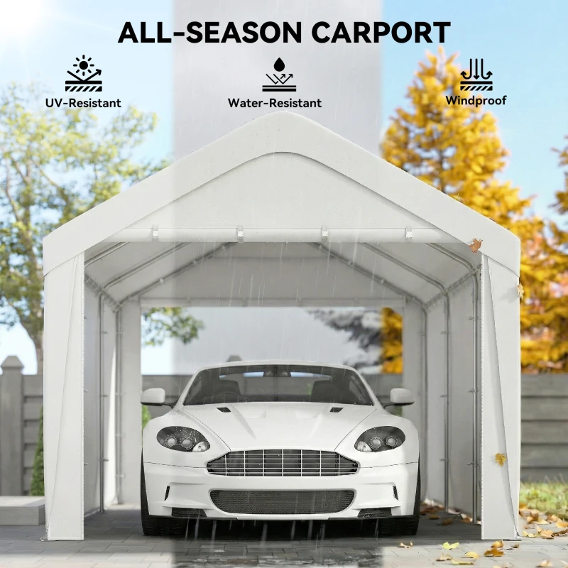 Outsunny Carport, 10 x 20 ft Portable Garage with 2 Roll-Up Doors and Removable Sidewalls for Car, Truck, Boat, White
