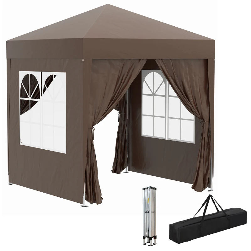 Outsunny 6.6'x6.6' Pop Up Canopy Tent with Sidewalls, Instant Sun Shelter Camping Gazebo with Carry Bag, Coffee